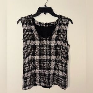 Theory Sculpt U Shell Sleeveless Tank Top Black White Tweed Size Women’s Medium